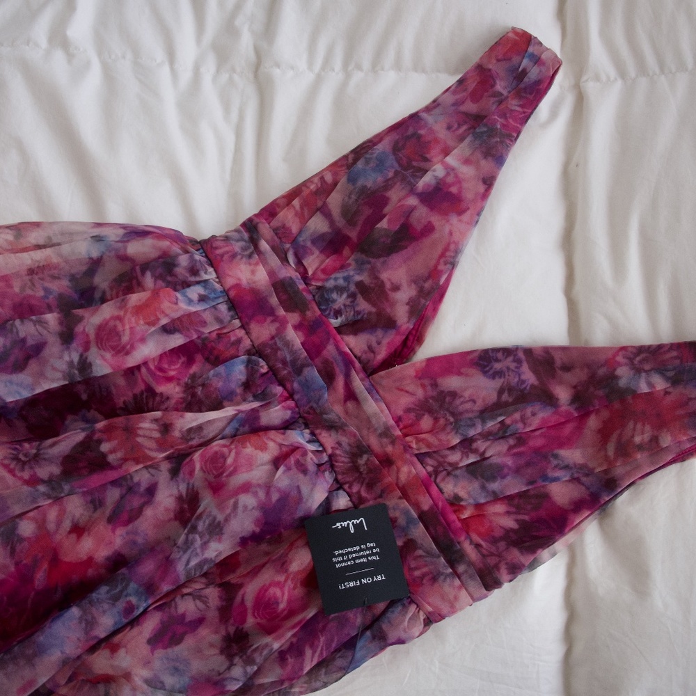 Lulu's Magenta Floral Print Organza Maxi Dress